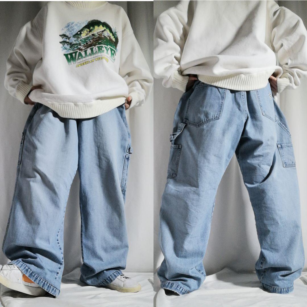 00s ROCAWEAR ロカウェア デニムパンツ ペインターパンツ バックロゴ刺繍 超極太 オーバーサイズ HIPHOP メンズ W40 古着 3526拍卖