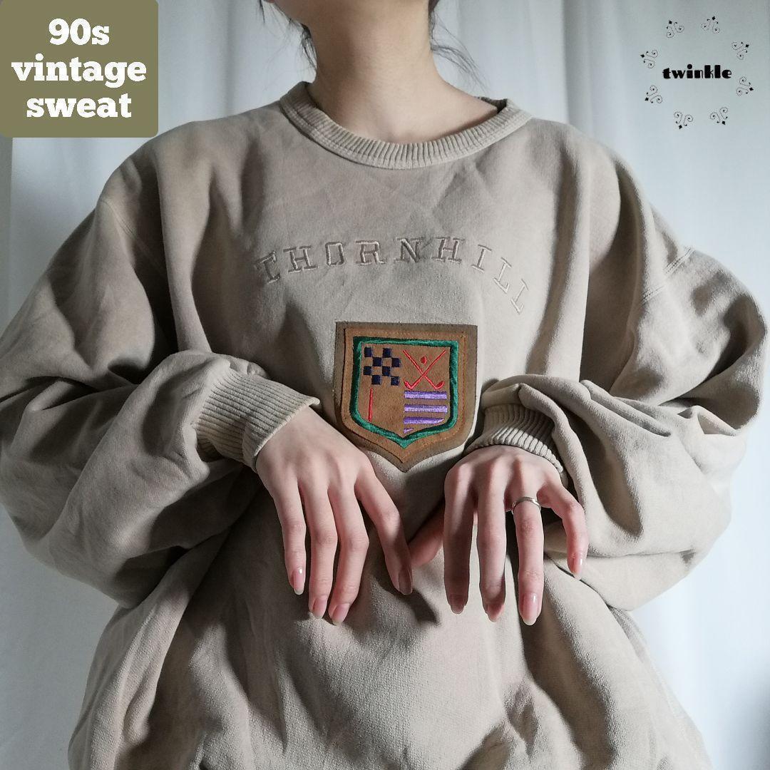 古着 カナダ製 90s~00s 刺繍スウェットシャツ トレーナー オーバーサイズ ベージュ メンズXL VINTAGE ビンテージ 2623拍卖