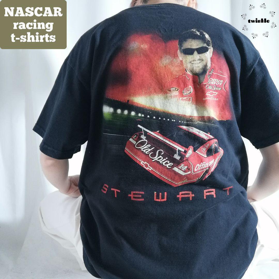 00s NASCAR ナスカー レーシング バックプリント 両面プリント Tシャツ 車 Tony Stewart ブラック メンズ L 古着 1521拍卖