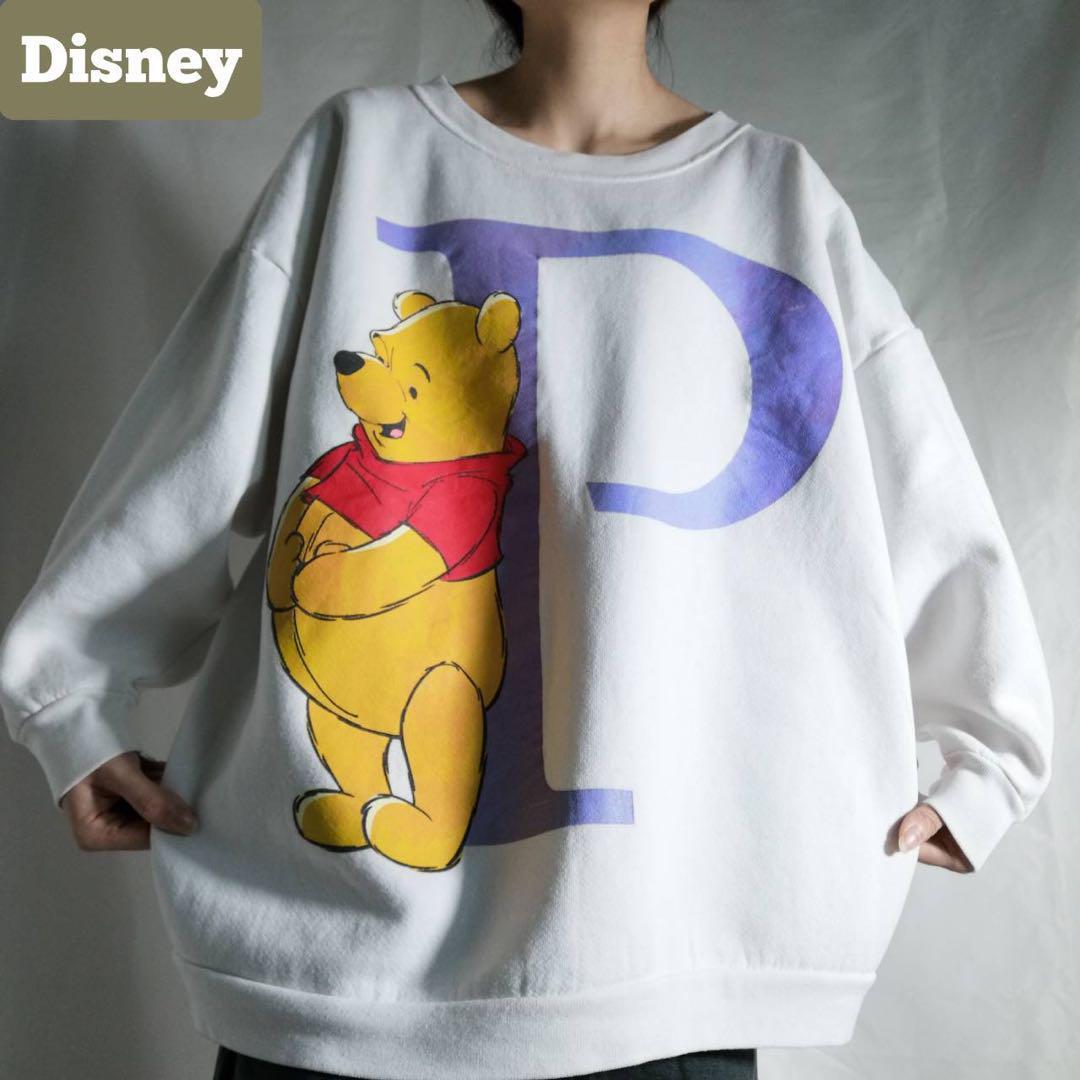 00s Disney POOH sweatshirt 古着 ディズニー くまのプーさん キャラクター スウェット トレーナー 両面プリント ホワイト m1145拍卖
