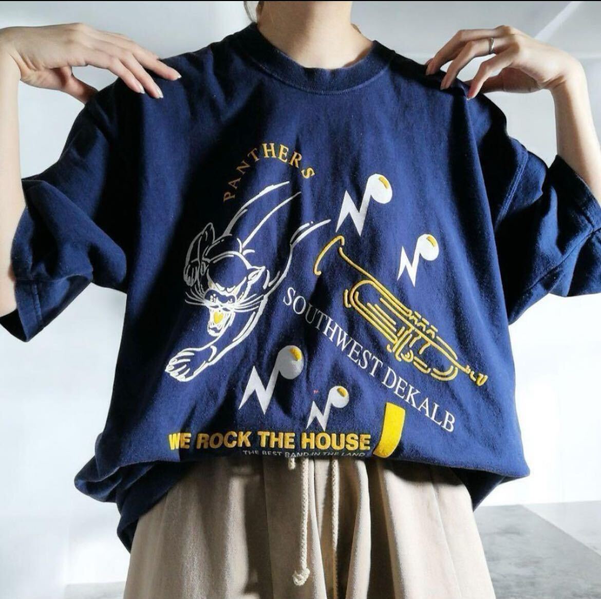 古着 フルーツオブザルーム FRUIT OF THE LOOM LofTees 半袖 カレッジ Tシャツ 発泡プリント ネイビー メンズXL ヴィンテージ / 1515拍卖