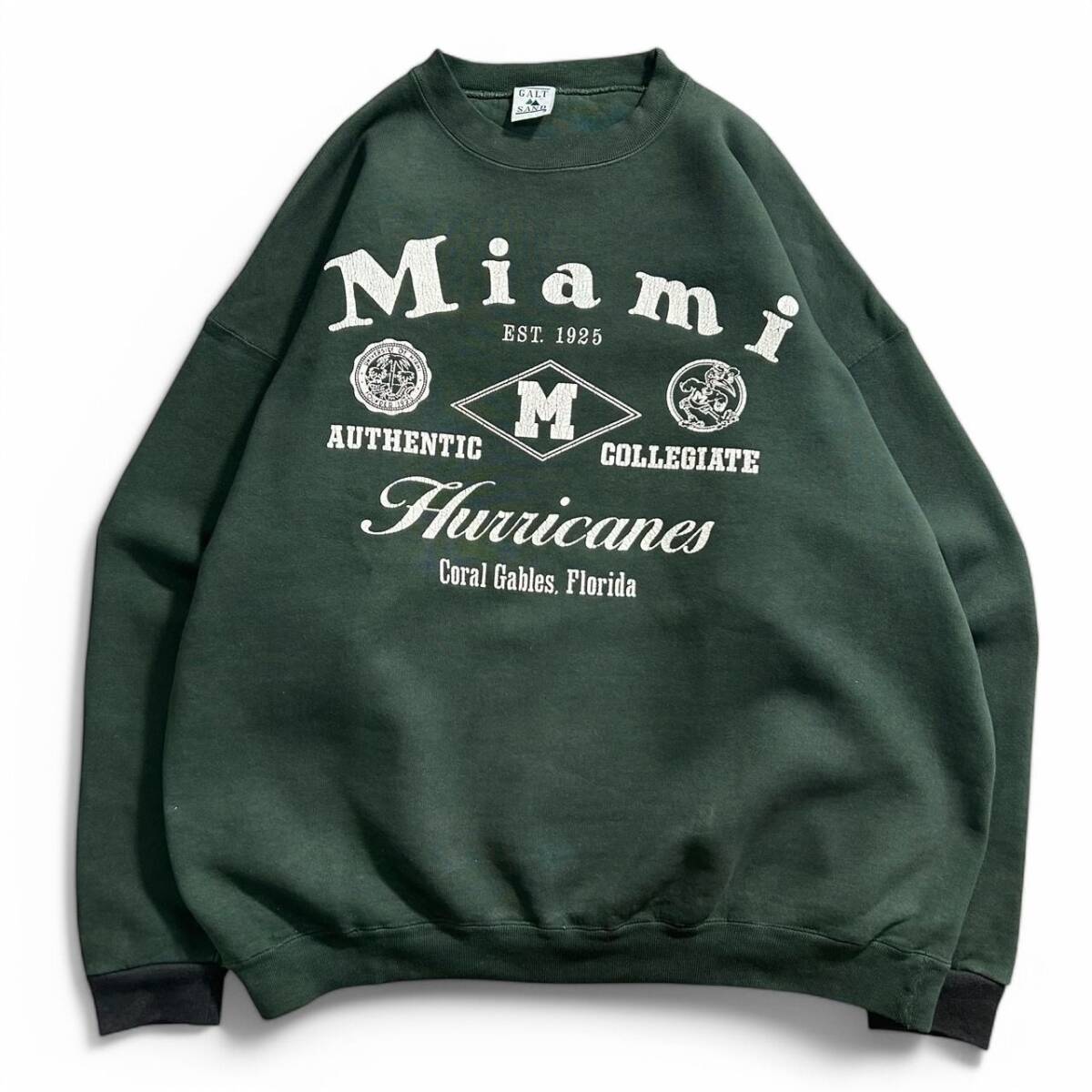 古着 90年代 GALT SAND マイアミ大学 カレッジ スウェット トレーナー NCAA Miami Hurricanes ビッグサイズ メンズ 2XL グリーン / 2411拍卖