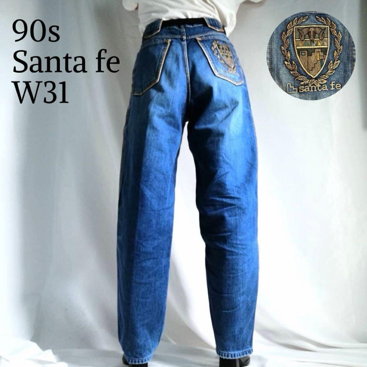 希少! 90年代 サンタフェ Santa Fe 刺繍 ストレート デニム ジーンズ W31 日本製 ウォッシュ加工 ヴィンテージ メンズ 古着 / 3744拍卖