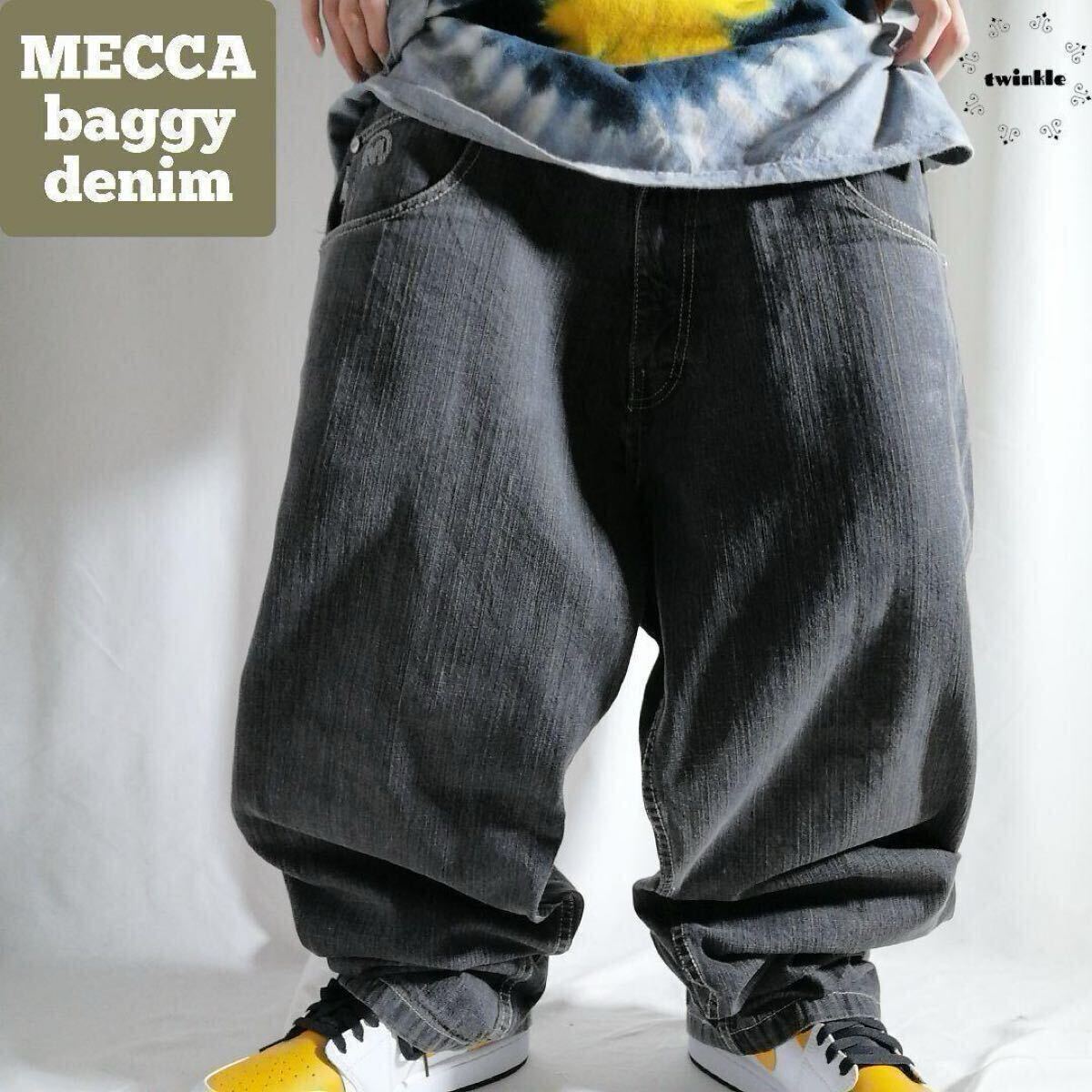レア! MECCA メッカ バギーデニム ブラック 極太 ワイドパンツ ルーズ ジーンズ W36 ストリート ヒップホップ B系 メンズ 古着 / 3156拍卖