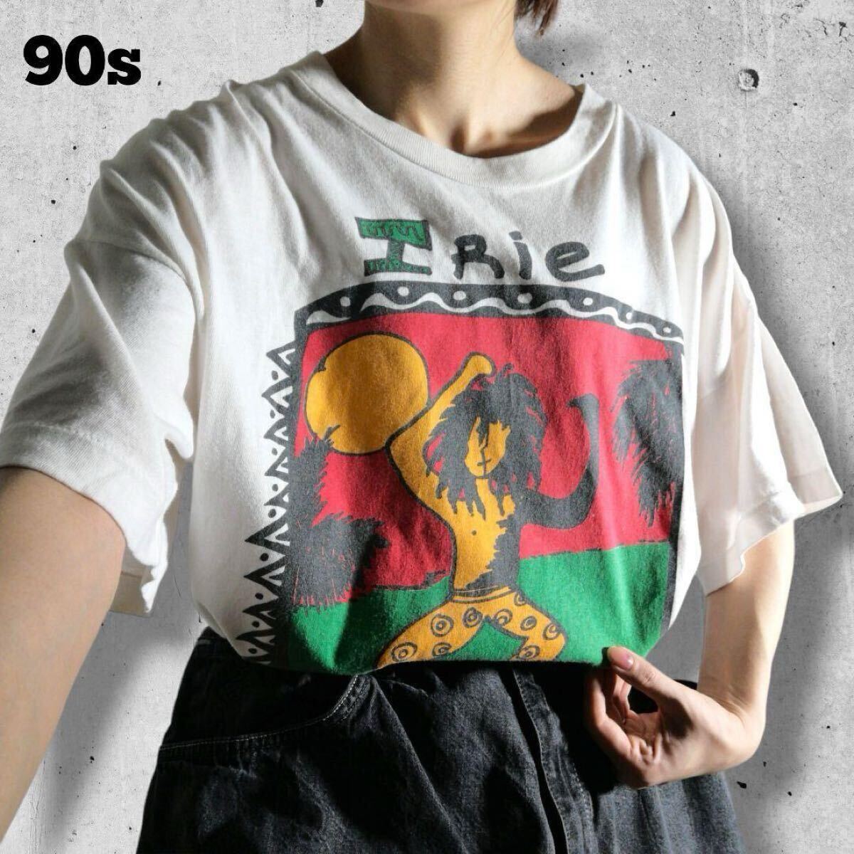 Irie Feelin' プリントTシャツ L ホワイト スラング アート レゲエ ジャマイカ COLOUR CODE シングルステッチ ヴィンテージ 古着 / 1643拍卖