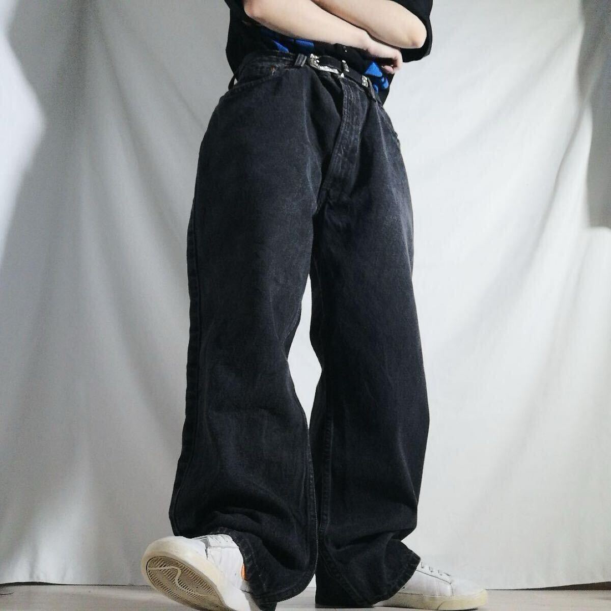 Levi's リーバイス 550 RELAXED FIT ブラックデニム W40 L30 リラックスフィット テーパード ジーンズ バギー ルーズ 黒 メンズ 古着 /3589拍卖