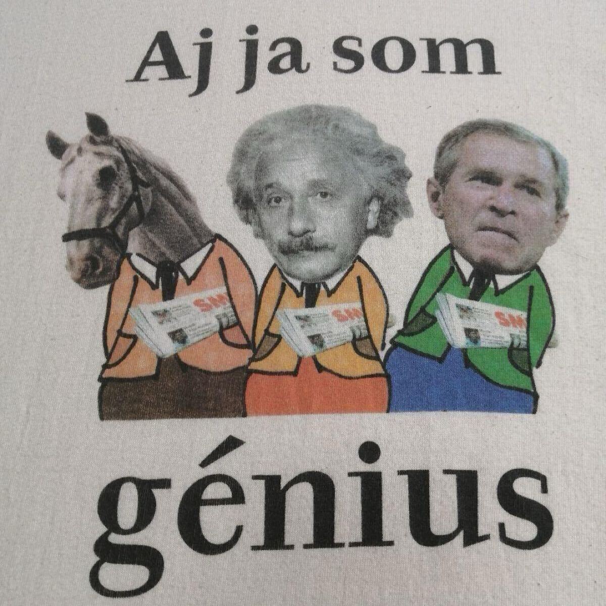 古着 vintage ユーロ ヴィンテージ 風刺 人物 半袖 プリントTシャツ アインシュタイン ブッシュ 馬 ユニーク フォト オフホワイト 1722拍卖