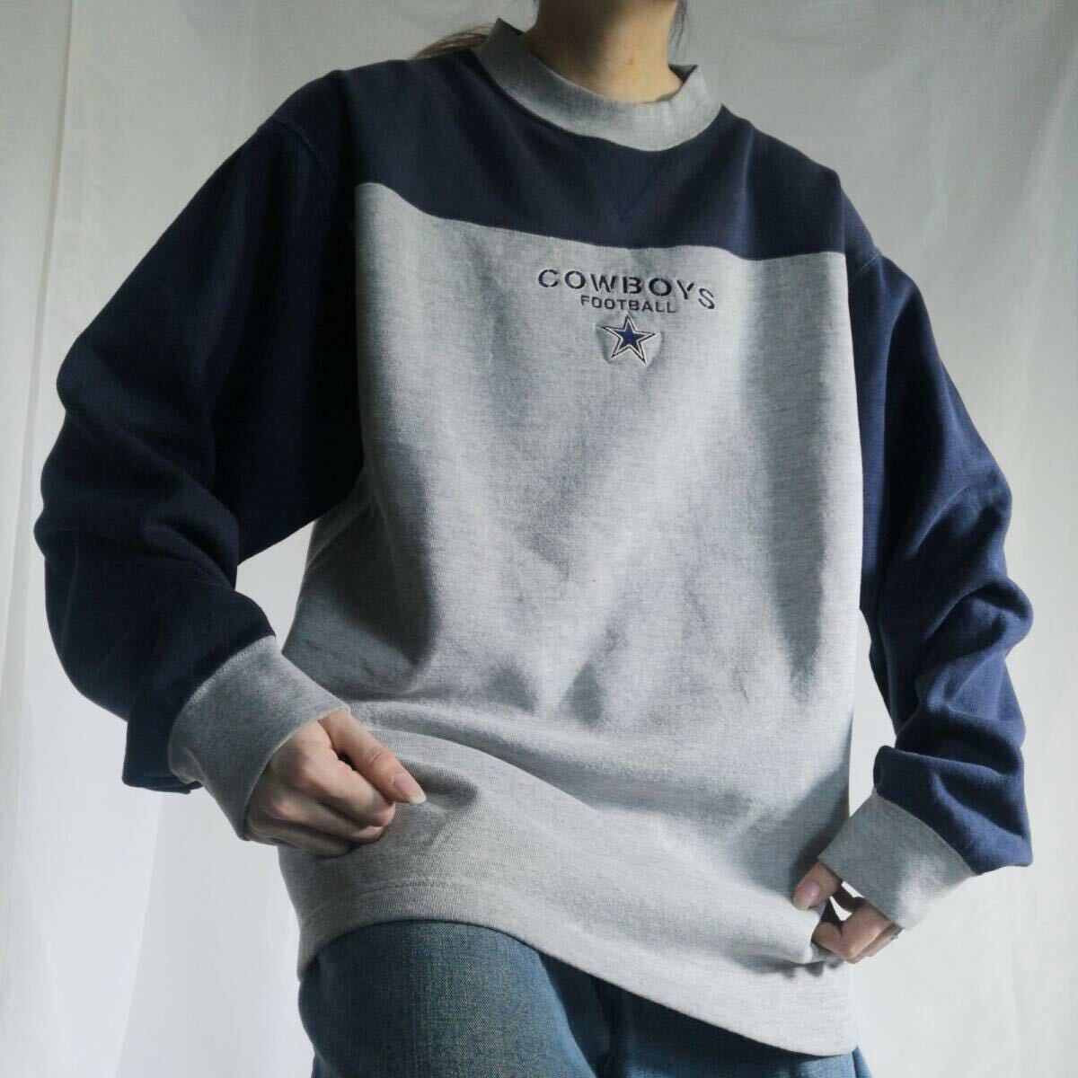 90年代 NFL ダラス・カウボーイズ 刺繍 スウェット トレーナー L Dallas Cowboys アメフト バイカラー ヴィンテージ 古着 / 2255拍卖