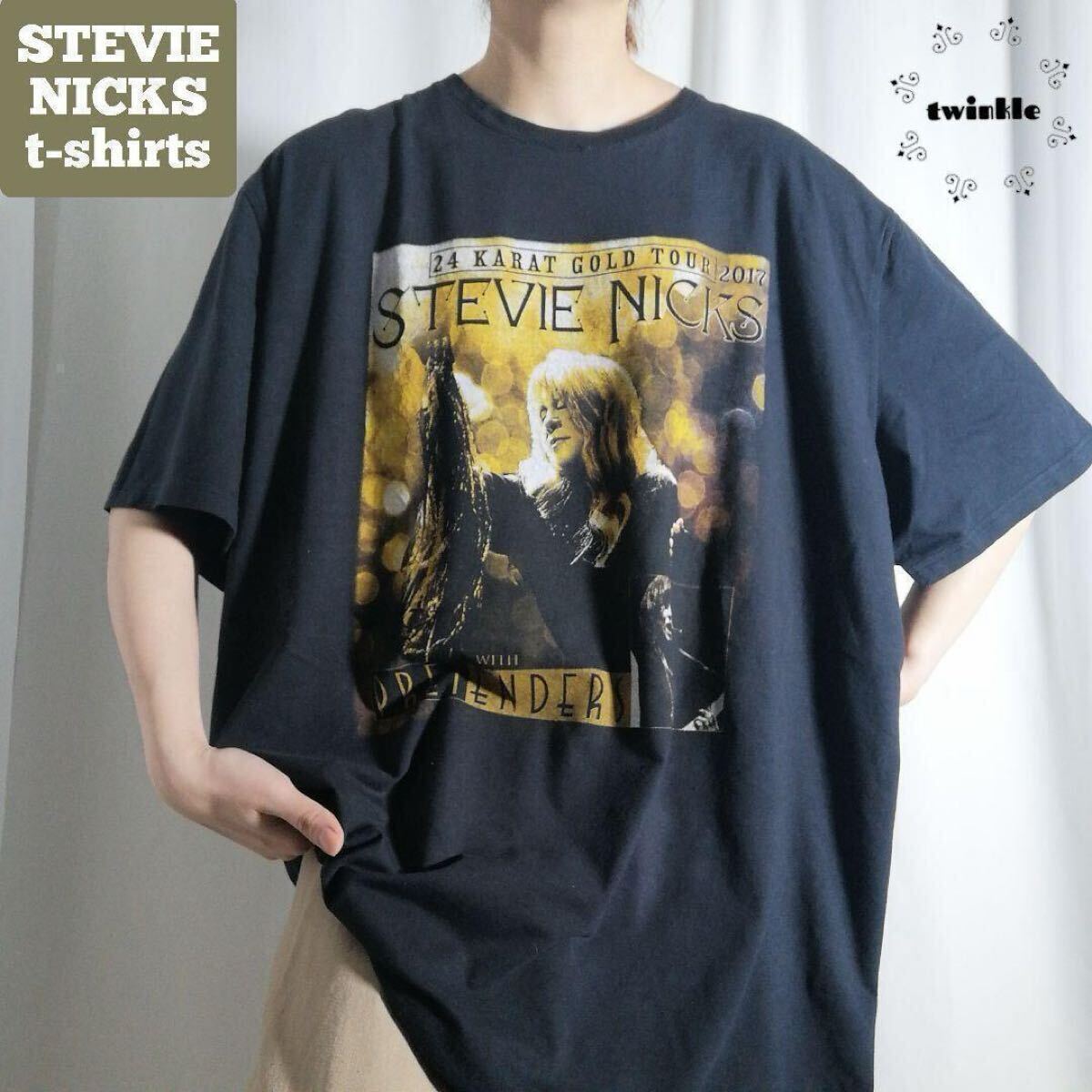古着 Stevie Nicks & Pretenders Tシャツ スティーヴィー・ニックス 24KARAT GOLD TOUR 2017 バンド ツアー ライブ ブラック 2XL / 1482拍卖