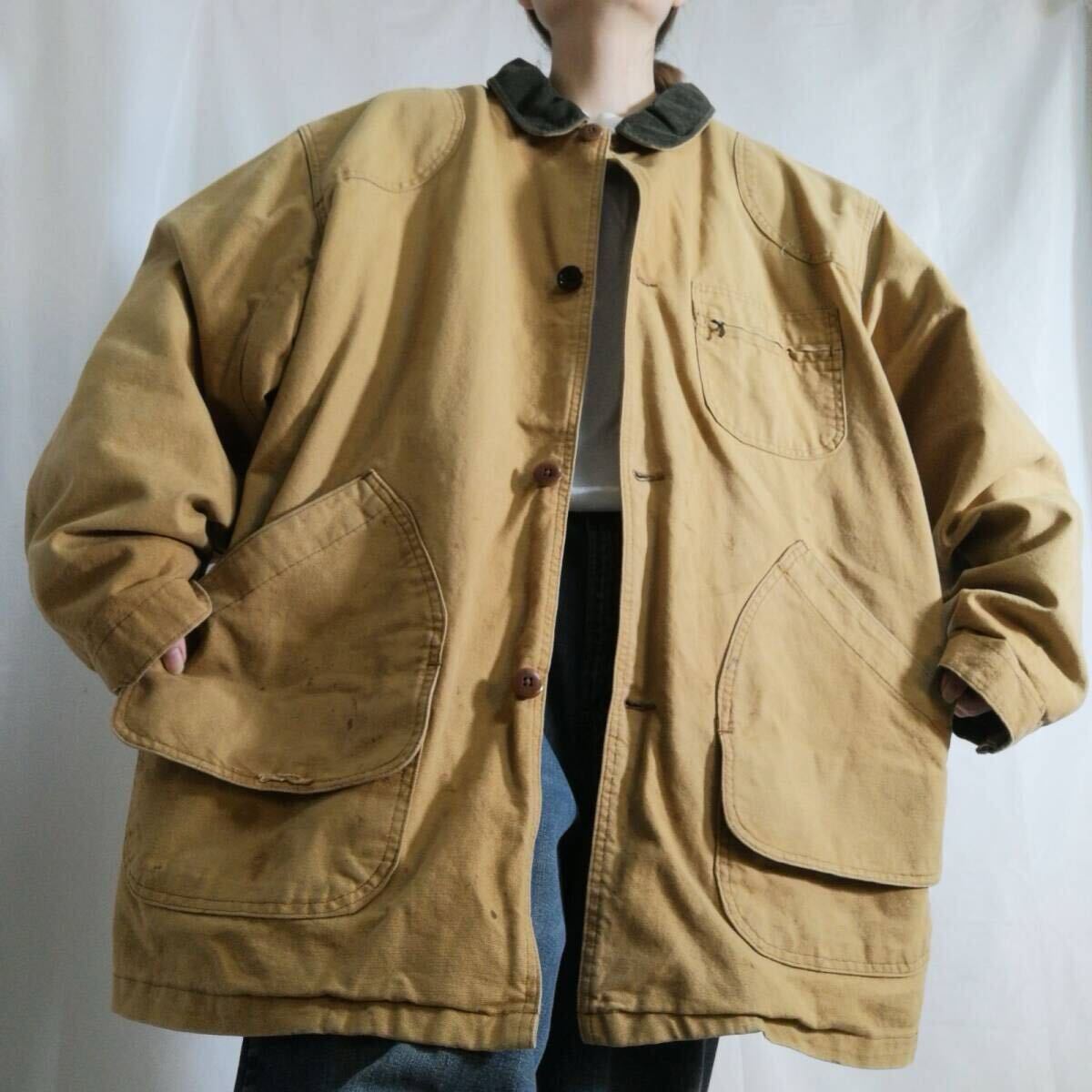 80年代 L.L.Bean エルエルビーン ハンティング ジャケット カバーオール USA製 プリマロフト ライナー ベージュ XL ヴィンテージ / N487拍卖