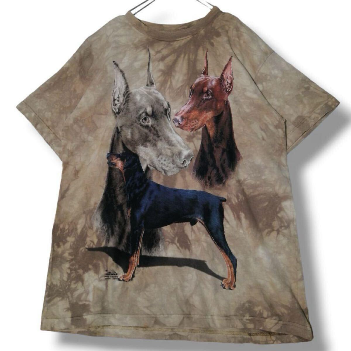 古着 THE MOUNTAIN ドーベルマン 半袖 タイダイTシャツ L ベージュ DOBERMAN 犬 アニマル 動物 DOG イヌ ヴィンテージ 古着 / 1605拍卖
