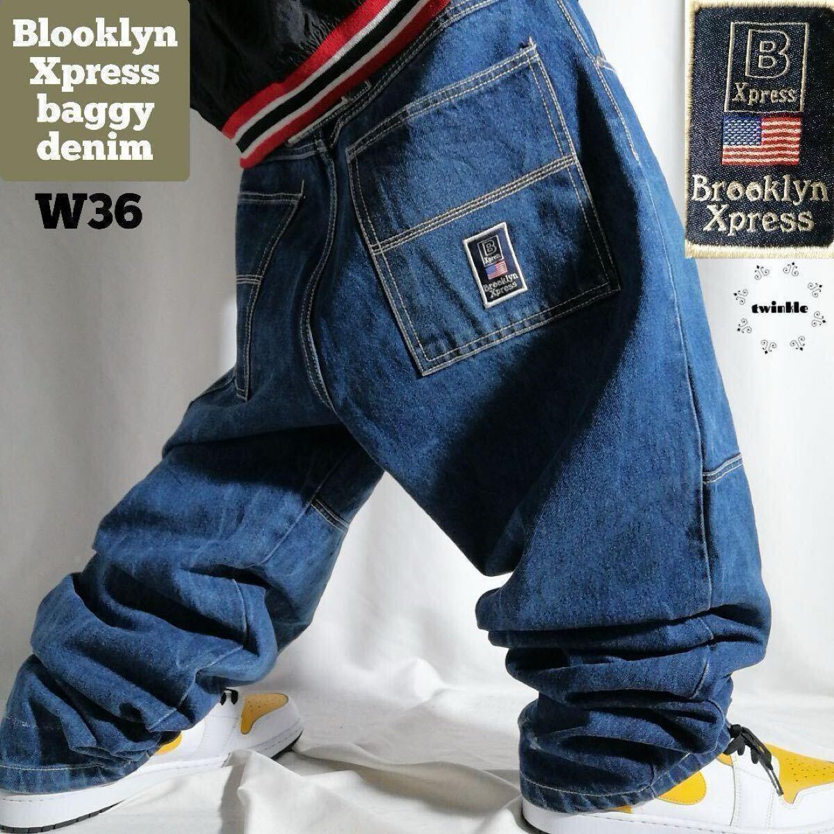 BROOKLYN EXPRESS ブルックリンエクスプレス デニム ワイド パンツ 極太 ジーンズ W36 古着 HIPHOP ストリート B系 Y2K / 3415拍卖