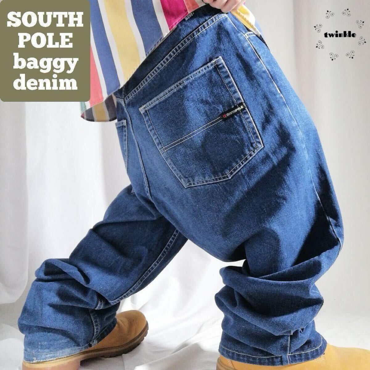 00s SOUTHPOLE デニムパンツ メンズ W34 / サウスポール バギーパンツ ワイド ジーンズ 濃紺 HIPHOP B系 ストリート BAGGY 極太 / 3147拍卖