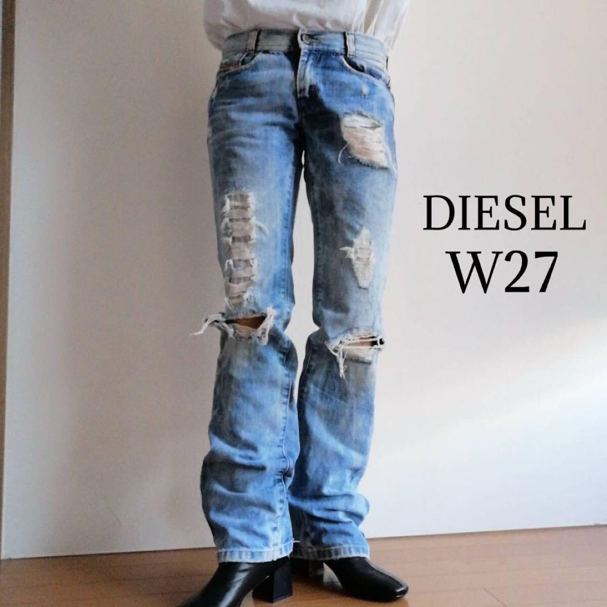イタリア製 DIESEL ディーゼル SOOZY ローライズ ブーツカット デニムパンツ ダメージ ジーンズ リペア加工 W27 古着 / 3801拍卖