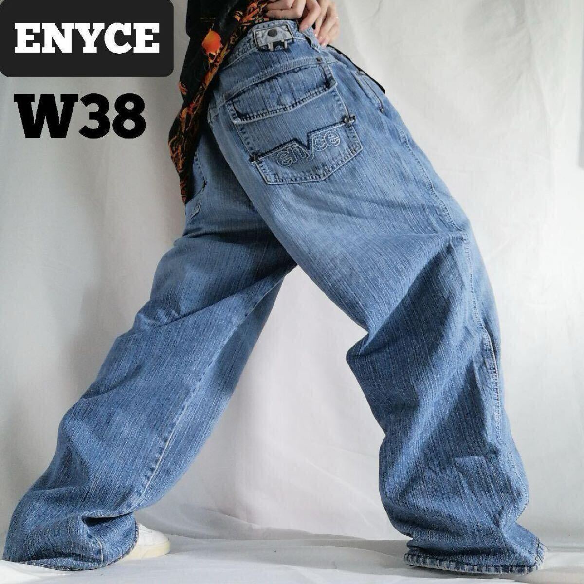 00s ENYCE エニーチェ 刺繍ロゴ バギーパンツ デニムパンツ ジーンズ 極太 オーバーサイズ HIPHOP B系 W38 古着 /3631拍卖