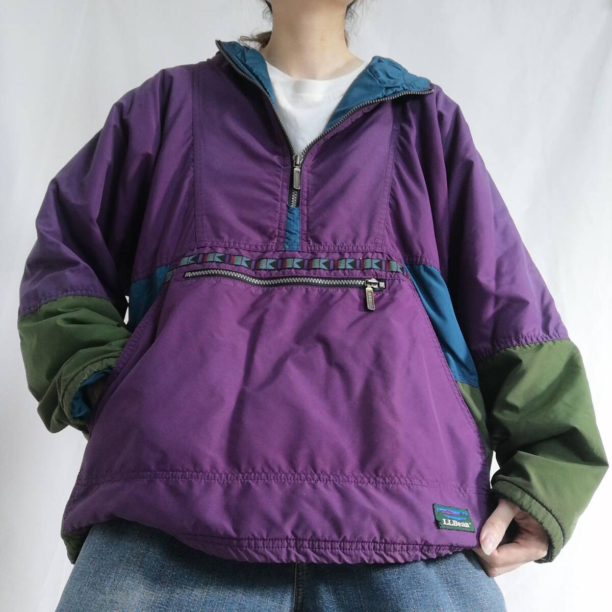 古着 80年代 USA製 L.L.bean エルエルビーン アノラックパーカー レディースM 中綿シンサレート ハーフジップ 紫 ビンテージ オールド/N479拍卖