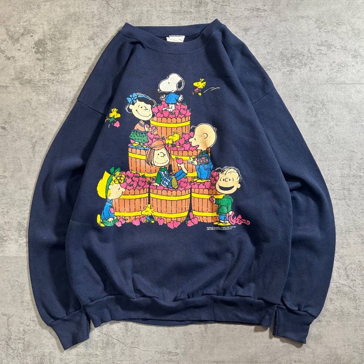 USA製 スヌーピー ヴィンテージ ピーナッツ PEANUTS SNOOPY キャラクター プリント スウェット 80s 90s 古着 ネイビー メンズ XL拍卖