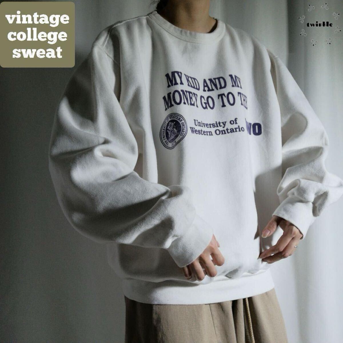 古着 カナダ製 80s 90s カレッジプリントスウェットシャツ トレーナー UWO メンズ XL ヴィンテージ vintage 白 ホワイト /2871拍卖