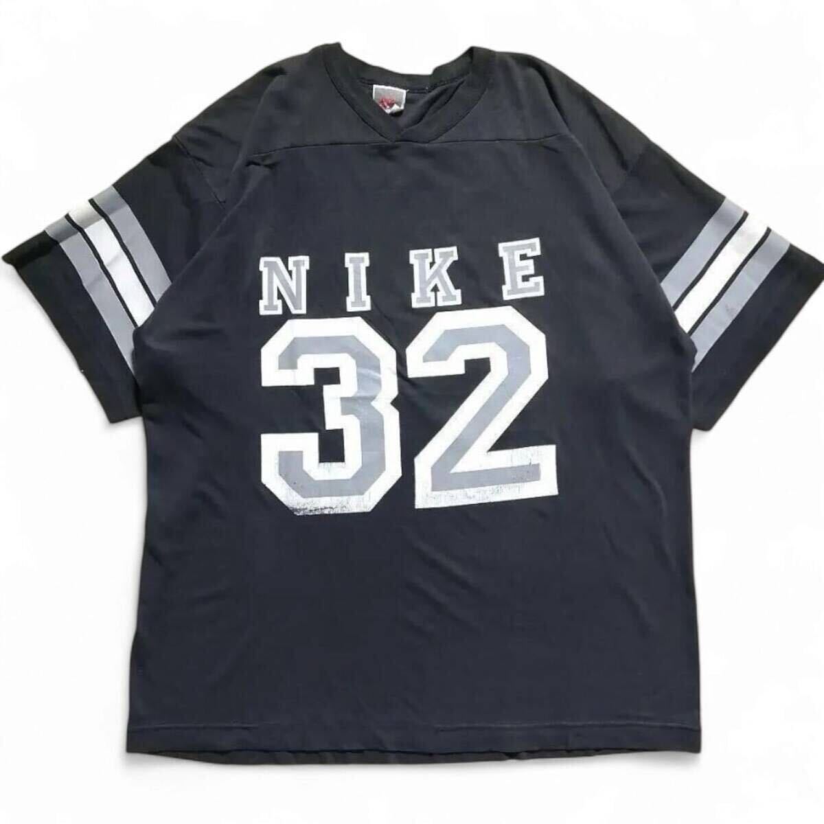 古着 90年代 NIKE ナイキ 半袖 ナンバリングTシャツ フットボールT 90s USA製 銀タグ ヴィンテージ ブラック 黒 メンズXL 雰囲気系 / 1538拍卖