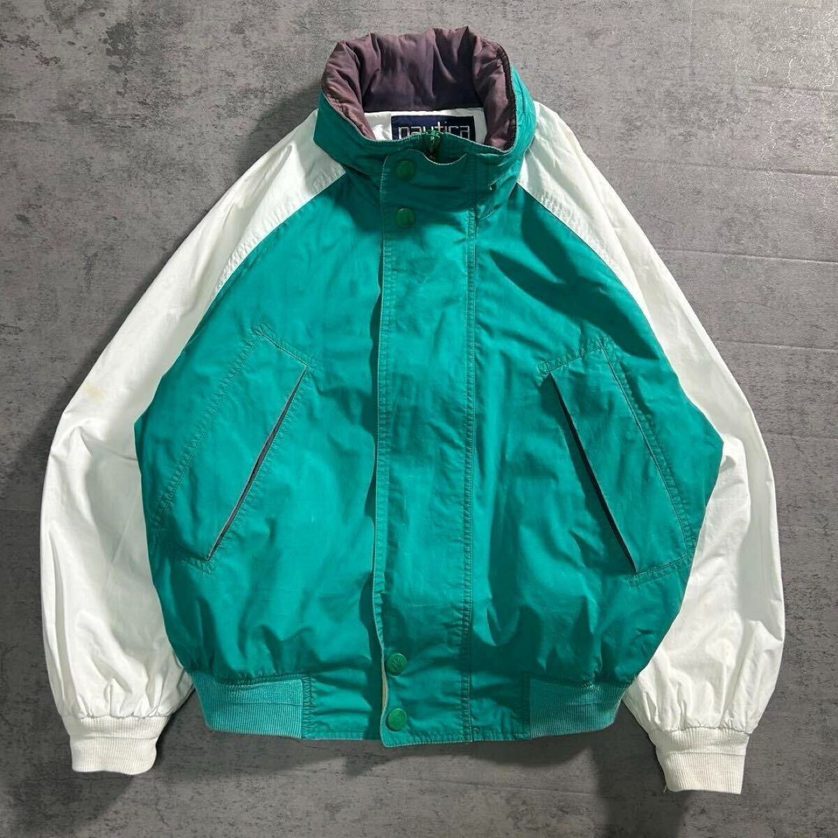 90年代 ノーティカ NAUTICA ノーチカ セーリングジャケット ナイロンジャケット ブルゾン ジャンパー 古着 メンズ M 青緑 / N772拍卖