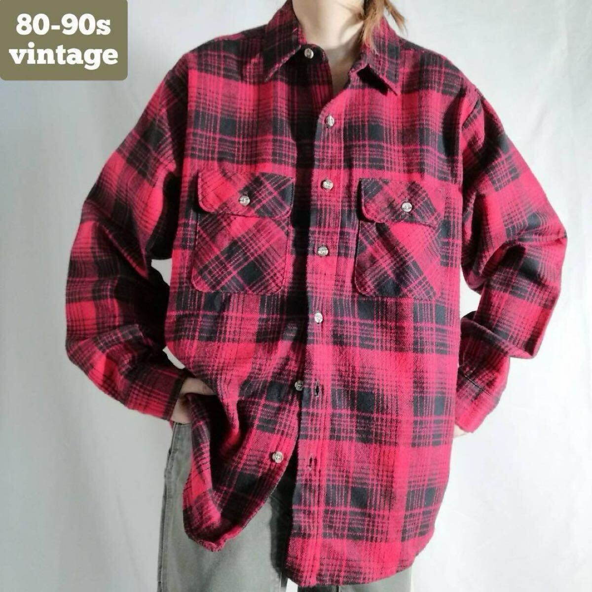 USA製 80s 90s VINTAGE Free Country ヴィンテージ アメリカ古着 フランネルシャツ ヘビネル アメカジ チェック柄 赤 黒 メンズ L 拍卖