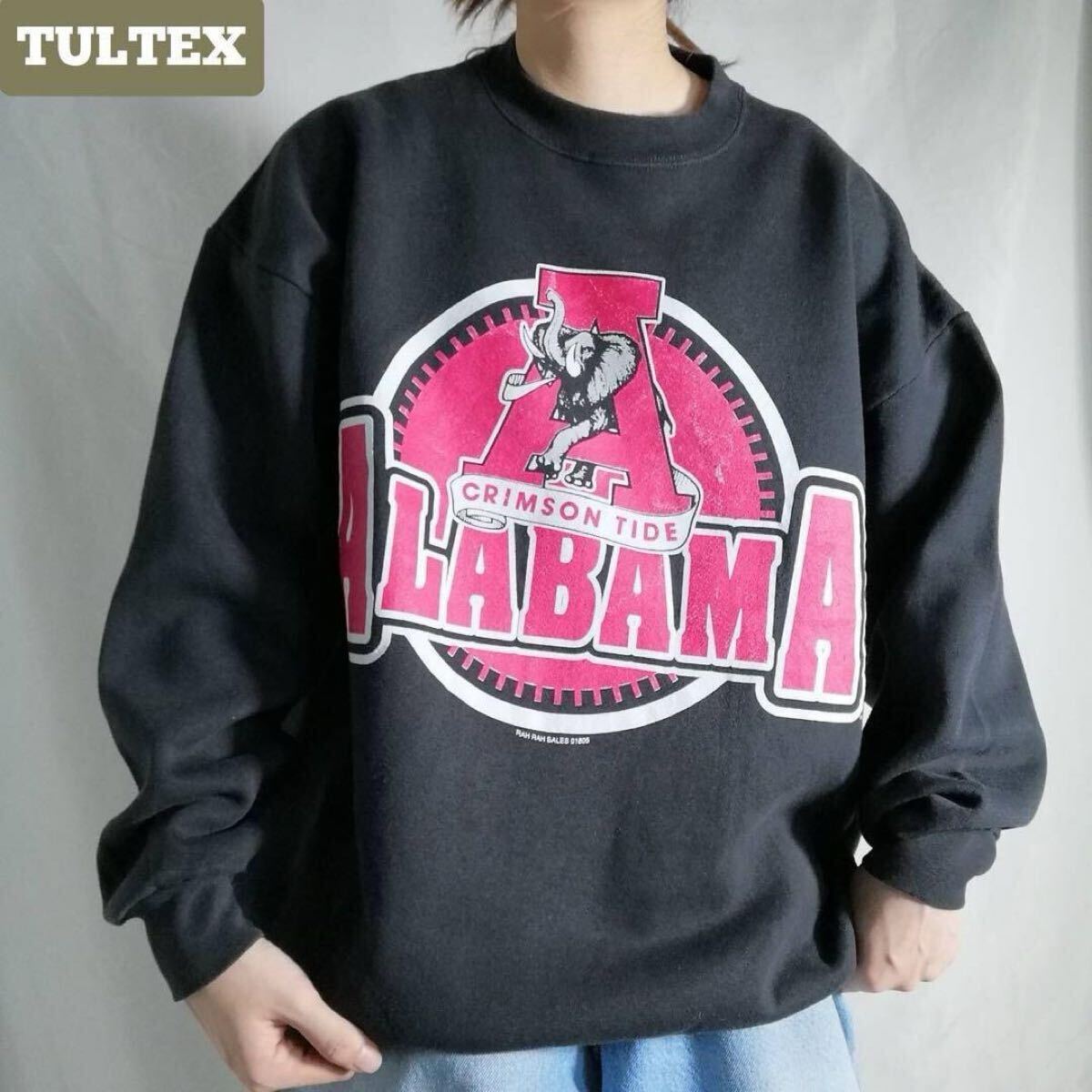 90年代 TULTEX タルテックス プリント スウェット カレッジロゴ トレーナー アラバマ大学 ALABAMA アメフト ブラック 黒 メンズ XL 古着拍卖