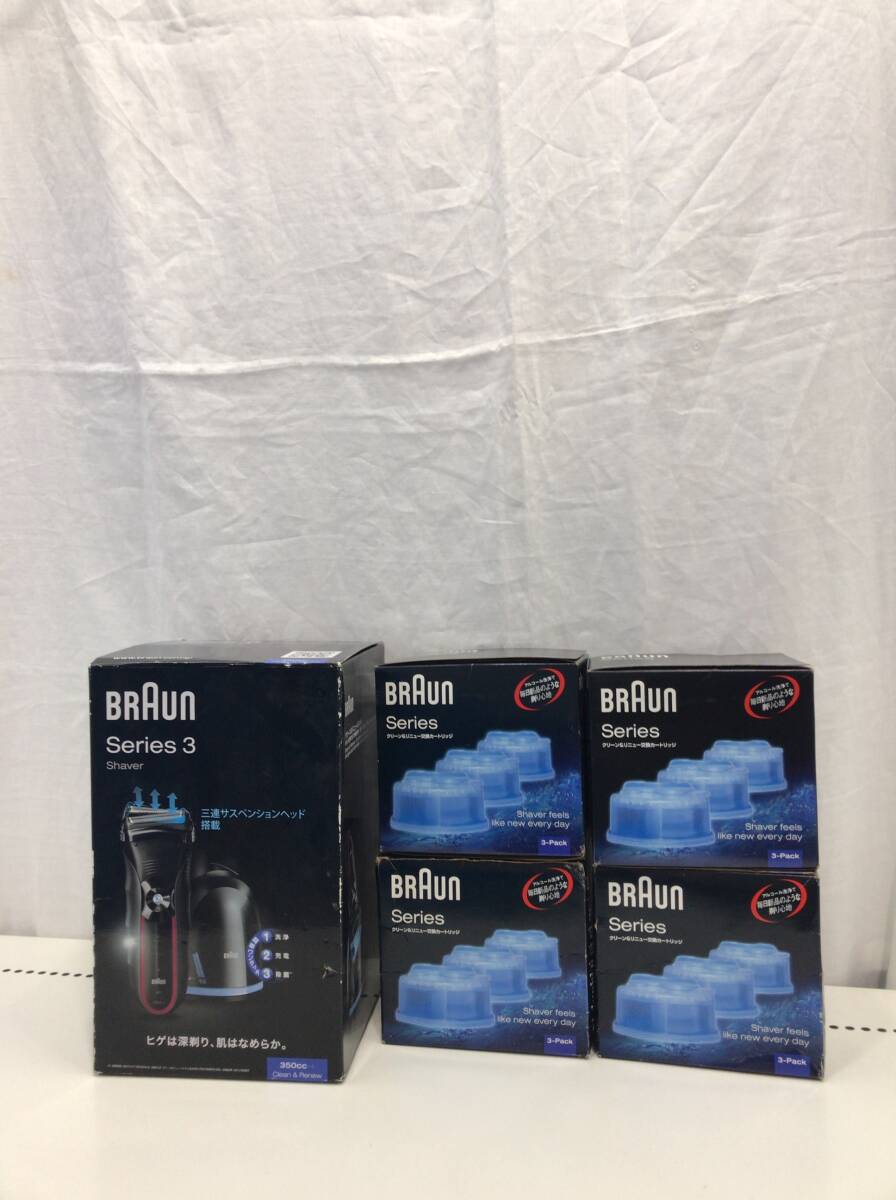 動作未確認 BRAUN Series 3 電気シェーバー 型番 350cc-4 交換カートリッジ洗浄液 4箱付き(3個入り) ブラウン F21 拍卖