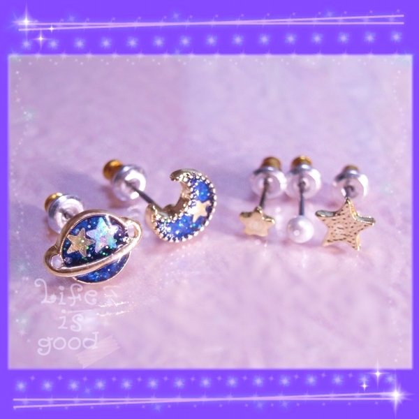 EP7065/三日月ピアス 土星ピアス パールピアス 5個セット ムーン スター 小さなピアス 宇宙天体系 ミニピアス 小粒拍卖