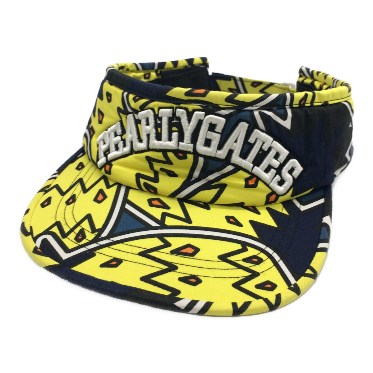 coco 中古【値下げ】 パーリーゲイツ サンバイザー ネイビー イエロー パイナップル総柄 カラフル レターパックプラス発送可 K4113拍卖