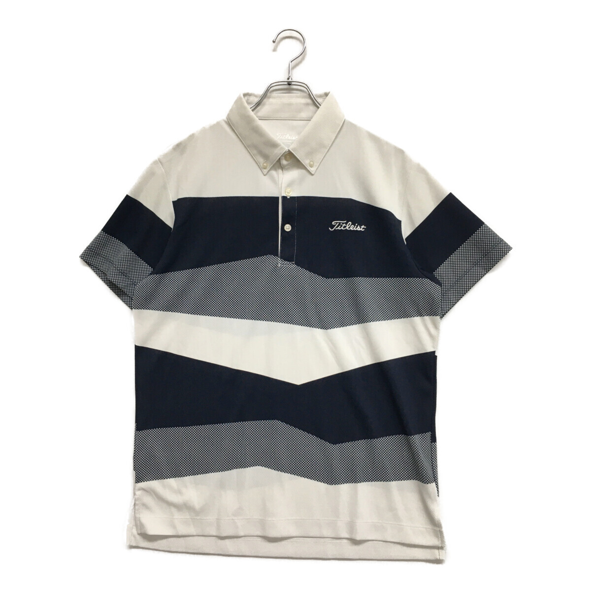 coco 中古【値下げ】 タイトリスト Titleist メンズ 半袖ポロシャツ L 白×紺系 ホワイト×ネイビー ボタンダウン ネコポス発送可 119958拍卖