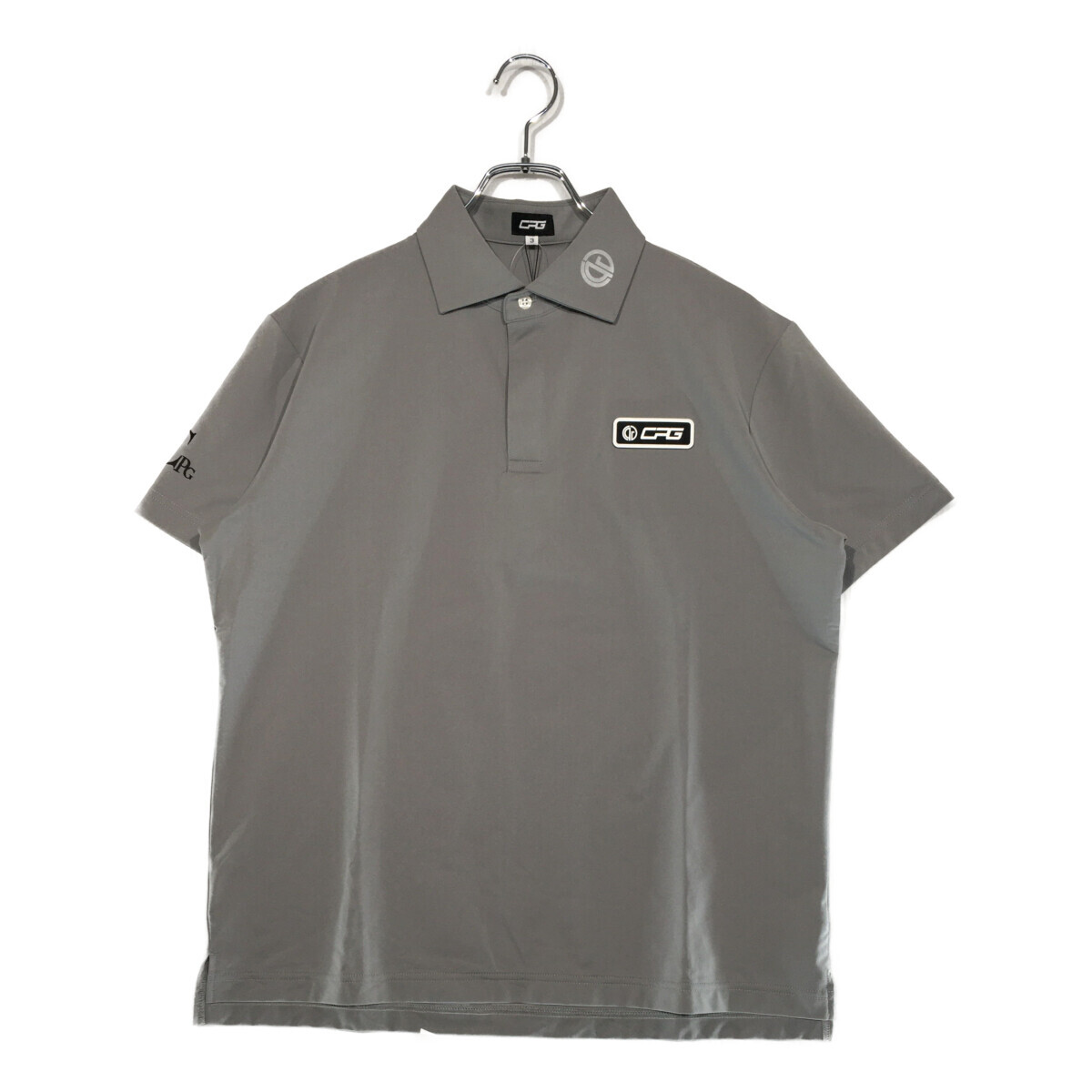 coco 中古【値下げ】 シーピージーゴルフ CPG GOLF メンズ 半袖ポロシャツ 3(L) グレー ビッグロゴ ネコポス発送可 118846拍卖