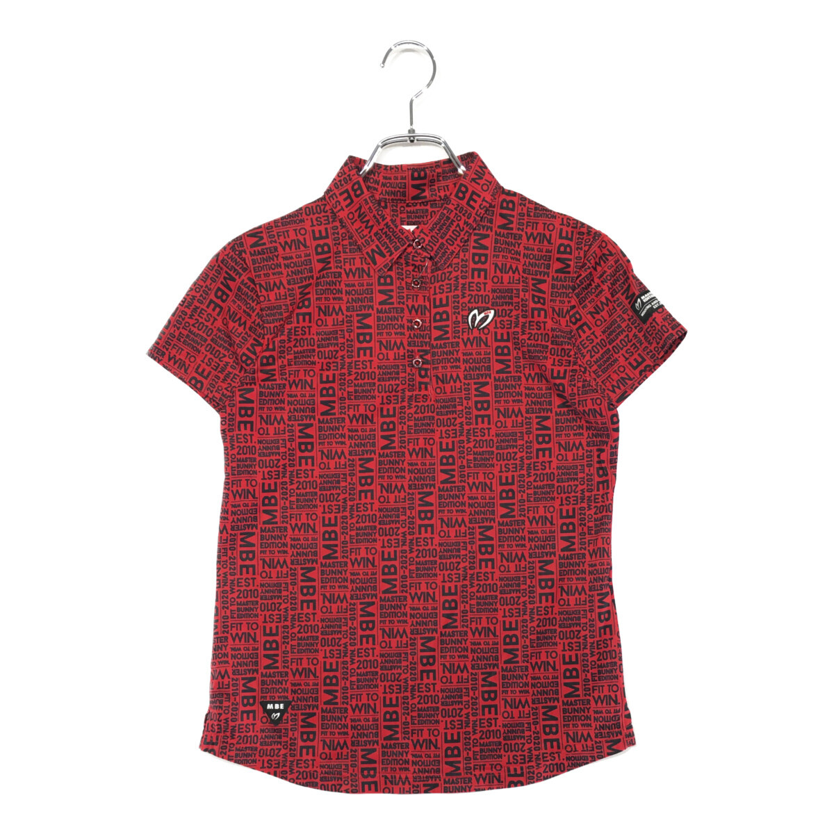 coco 未使用品【値下げ】 マスターバニーエディション レディース 半袖ポロシャツ 0(S) 赤 レッド ロゴ総柄 薄手 ネコパケ発送可 102363拍卖