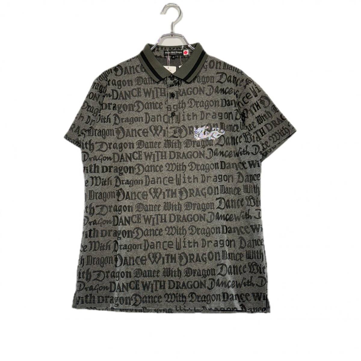 coco 未使用品 ダンスウィズドラゴン メンズ 半袖ポロシャツ 3(L) グレー系 ロゴ総柄 レターパックプラス発送可 118835拍卖