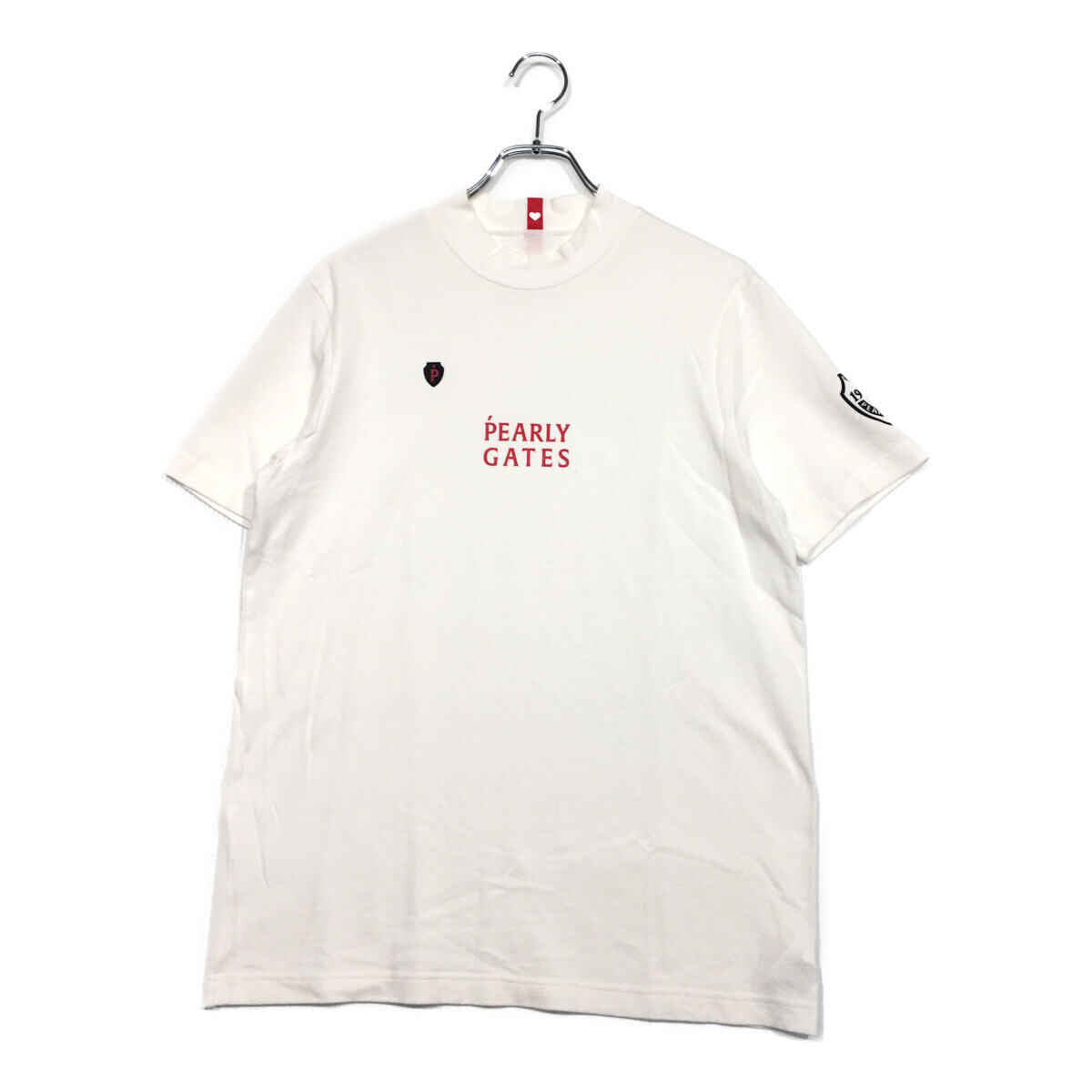 coco 中古 【値下げ】 パーリーゲイツ PEARLY GATES メンズ 半袖シャツ 5(L) 白 ホワイト モックネック ハイネック ネコポス発送可 102343拍卖