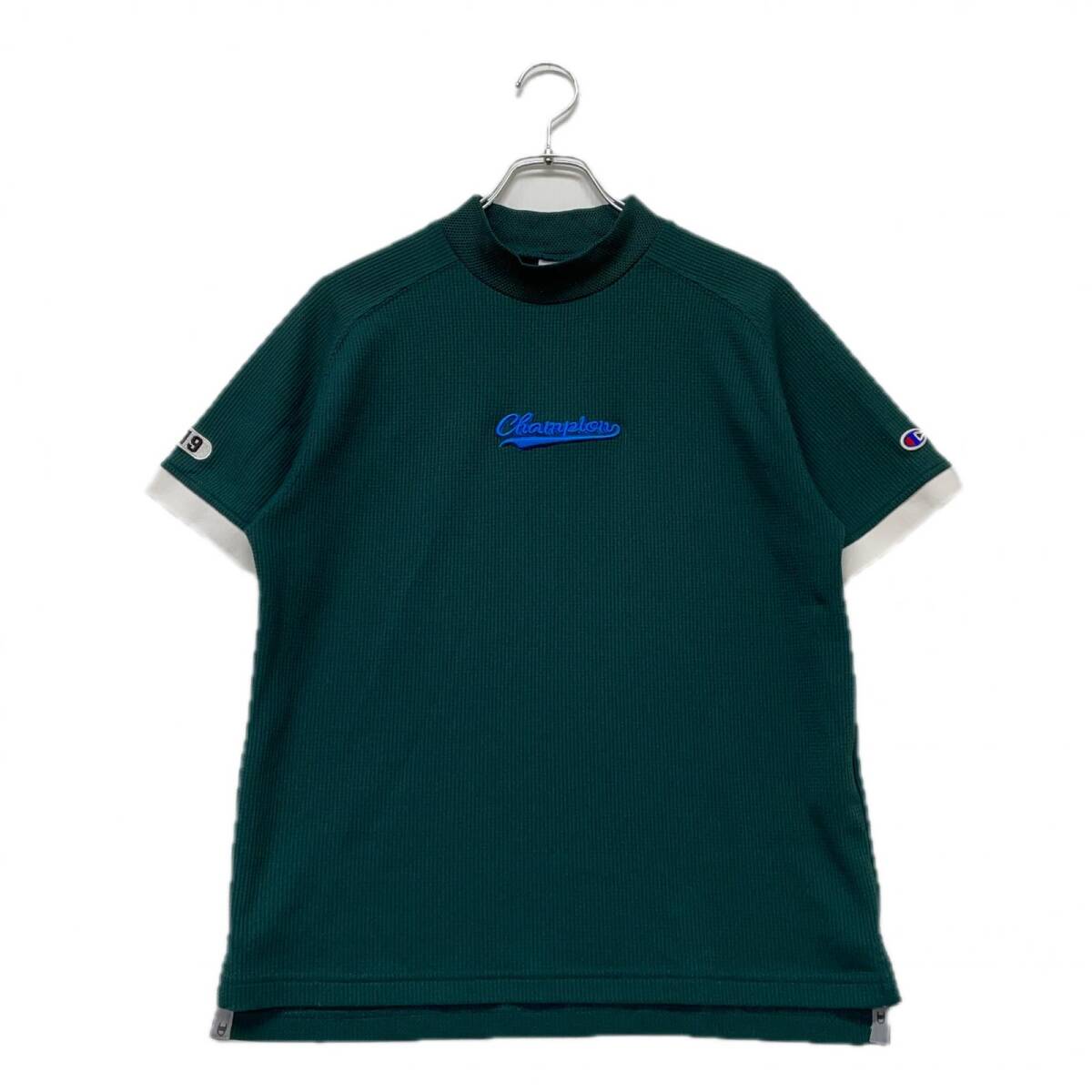 coco 中古 チャンピオンゴルフ Champion メンズ 半袖シャツ M 緑 モックネック ワッフル 襟メッシュ レターパックプラス発送可 K020203拍卖
