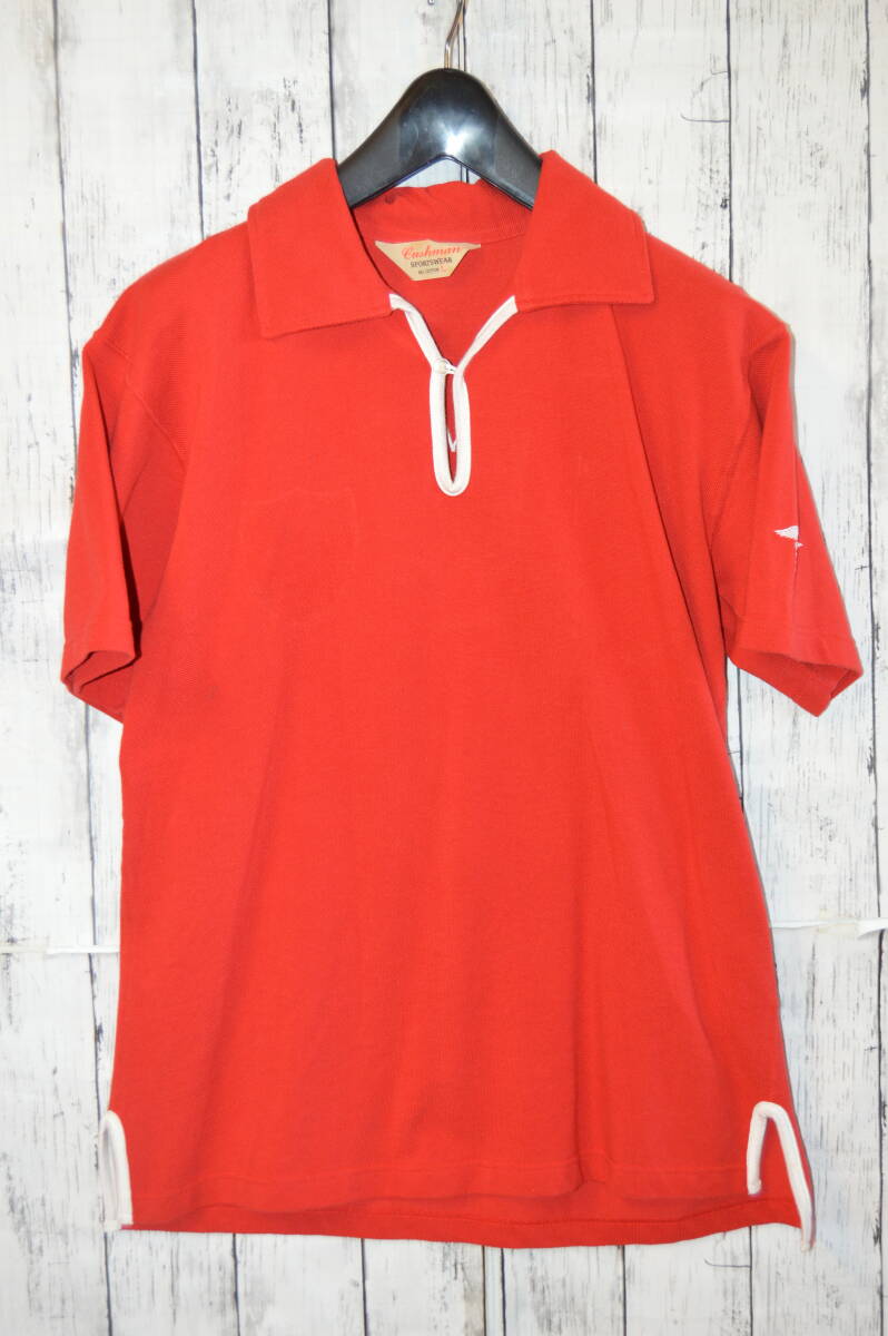 ★美品 CUSHMAN クッシュマン 変形襟 シャツ バック刺繍ロゴ えんじ系赤 サイズL ヴィンテージ タイプ拍卖