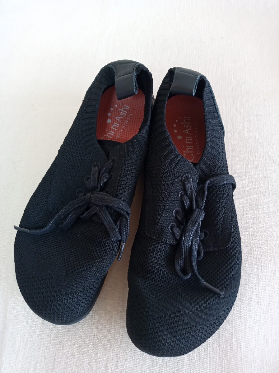 13303 ★★ Chi ni Ashi ニット シューズ 革 黒 サイズ22.5cm拍卖