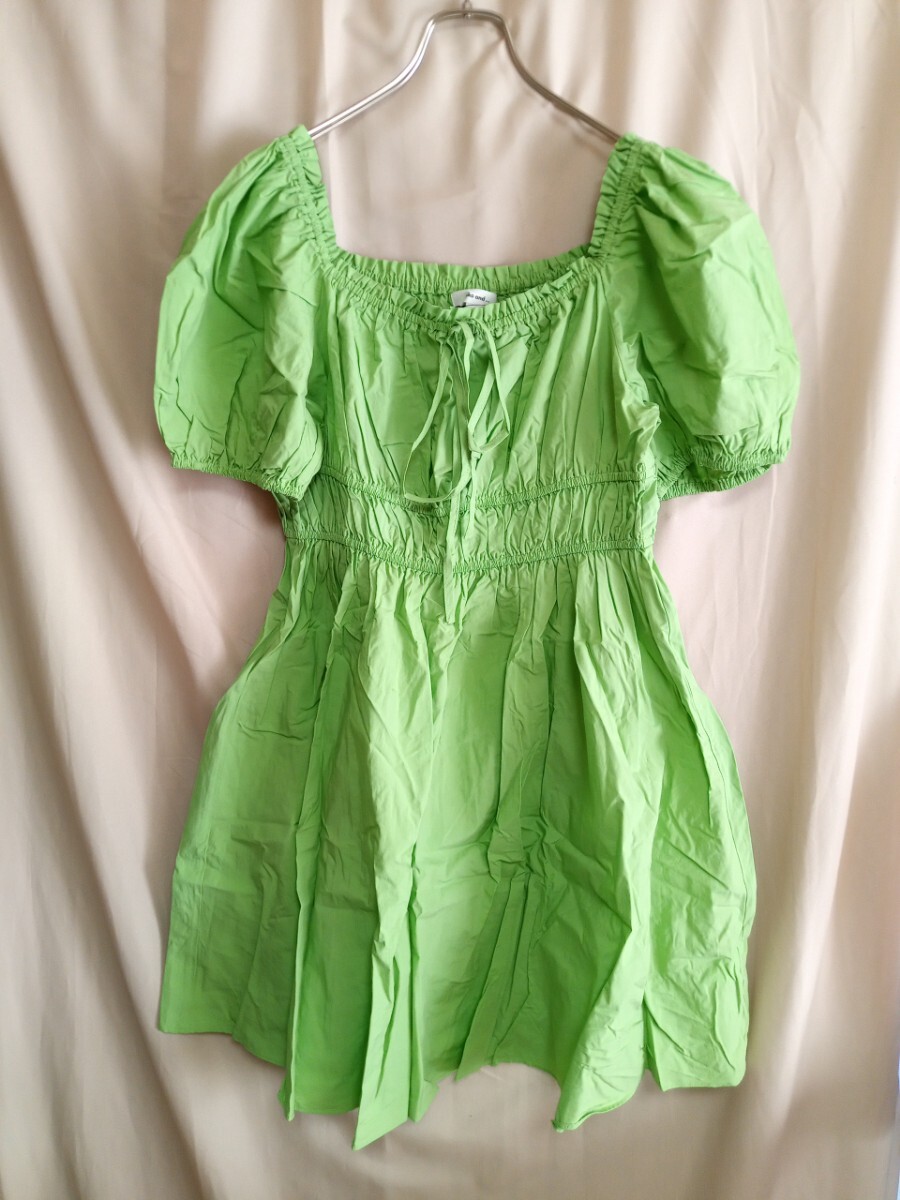 7766 ■■ ニコアンド 半袖ギャザーワンピース サイズL グリーン 新品拍卖