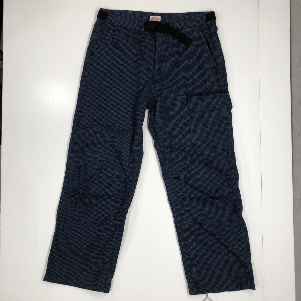 JOHNBULL ジョンブル クロップドパンツ ネイビー チェック柄 ベルト Lサイズ 48-15拍卖