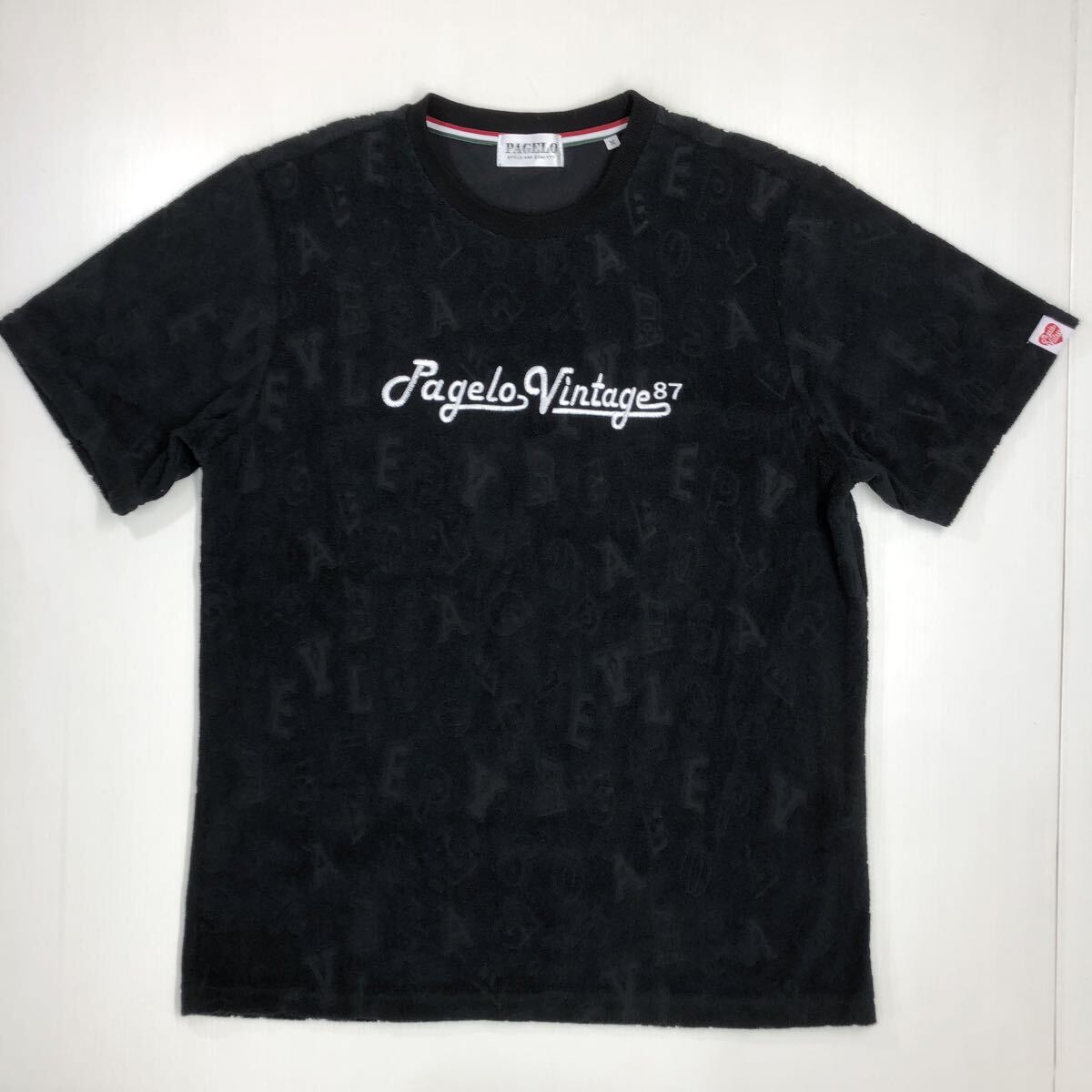PAGELO パジェロ 半袖Tシャツ 黒 ブラック タオル生地 ロゴ 刺繍 メンズ Mサイズ 48-17拍卖