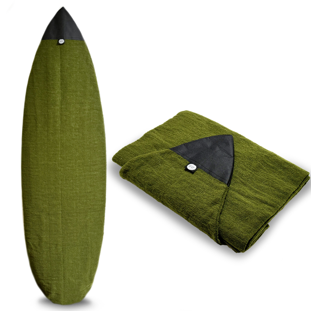サーフボードニットケース 6'0ショートボード用 緑/オリーブ ソフトケースカバー ボードソックス厚手伸縮ストレッチ ポリエステル素材拍卖