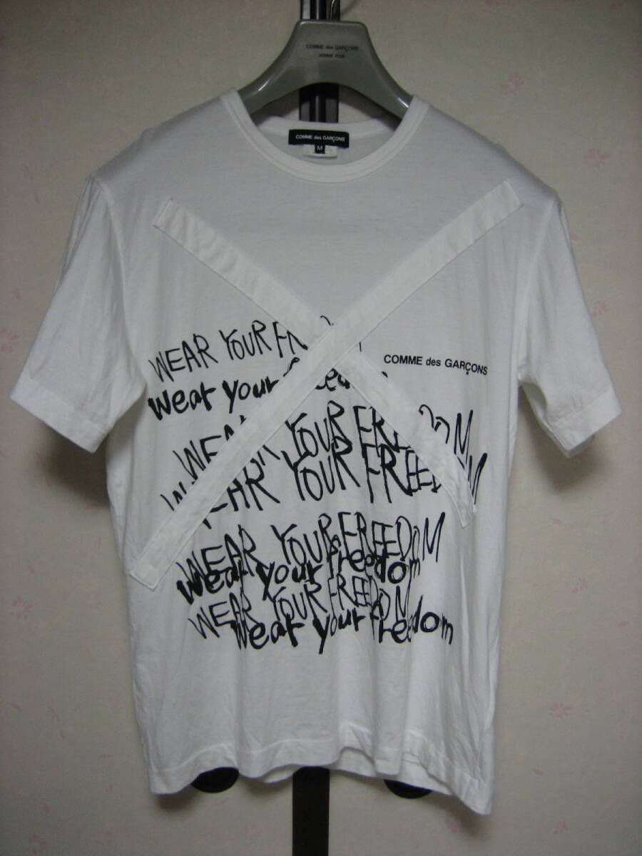 終了☆09SS コムデギャルソン メッセージロゴ プリント Tシャツ M 白 / PLUS shirt ジュンヤ homme deux ganryu BLACK COMME des GARCONS拍卖