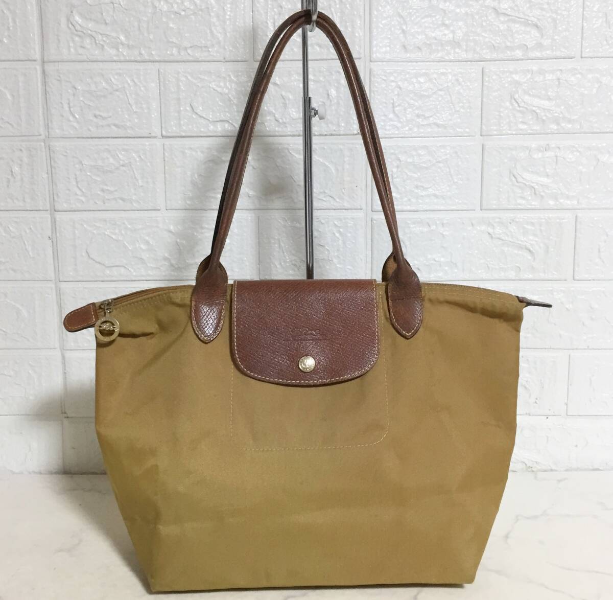 no37216 LONGCHAMP ロンシャン フランス製 レザー ナイロン 肩掛けショルダー トート バッグ拍卖