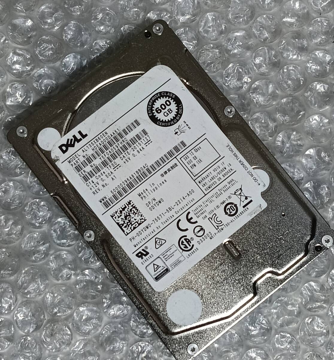 【中古パーツ】 2.5インチ DELL AL13SXB60EN 15K 600GB SAS HDD 正常/健康品 1台■ SAS3140拍卖