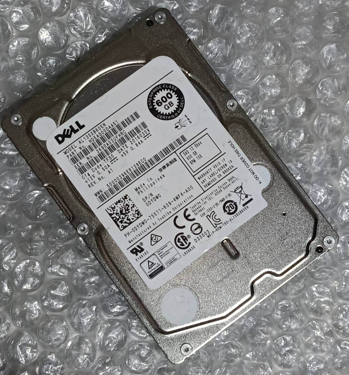 【中古パーツ】 2.5インチ DELL AL13SXB0EN 10K 600GB SAS HDD 正常/健康品 1台■ SAS3176拍卖