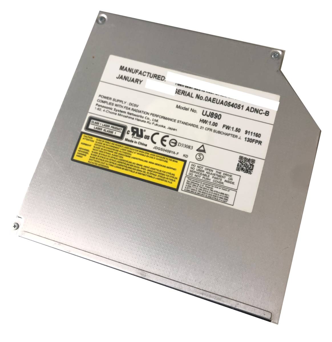 【中古パーツ】ノートパソコン用 内蔵DVDスーパーマルチ 厚さ12.7mm SATA RW■Panasonic DVD UJ890 ベゼル無し拍卖