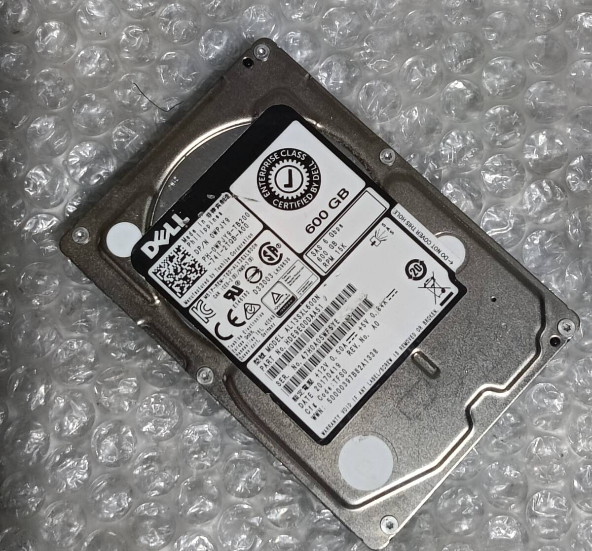 【中古パーツ】 2.5インチ DELL AL13SXL600N 15K 600GB SAS HDD 正常/健康品 1台■SAS3119拍卖