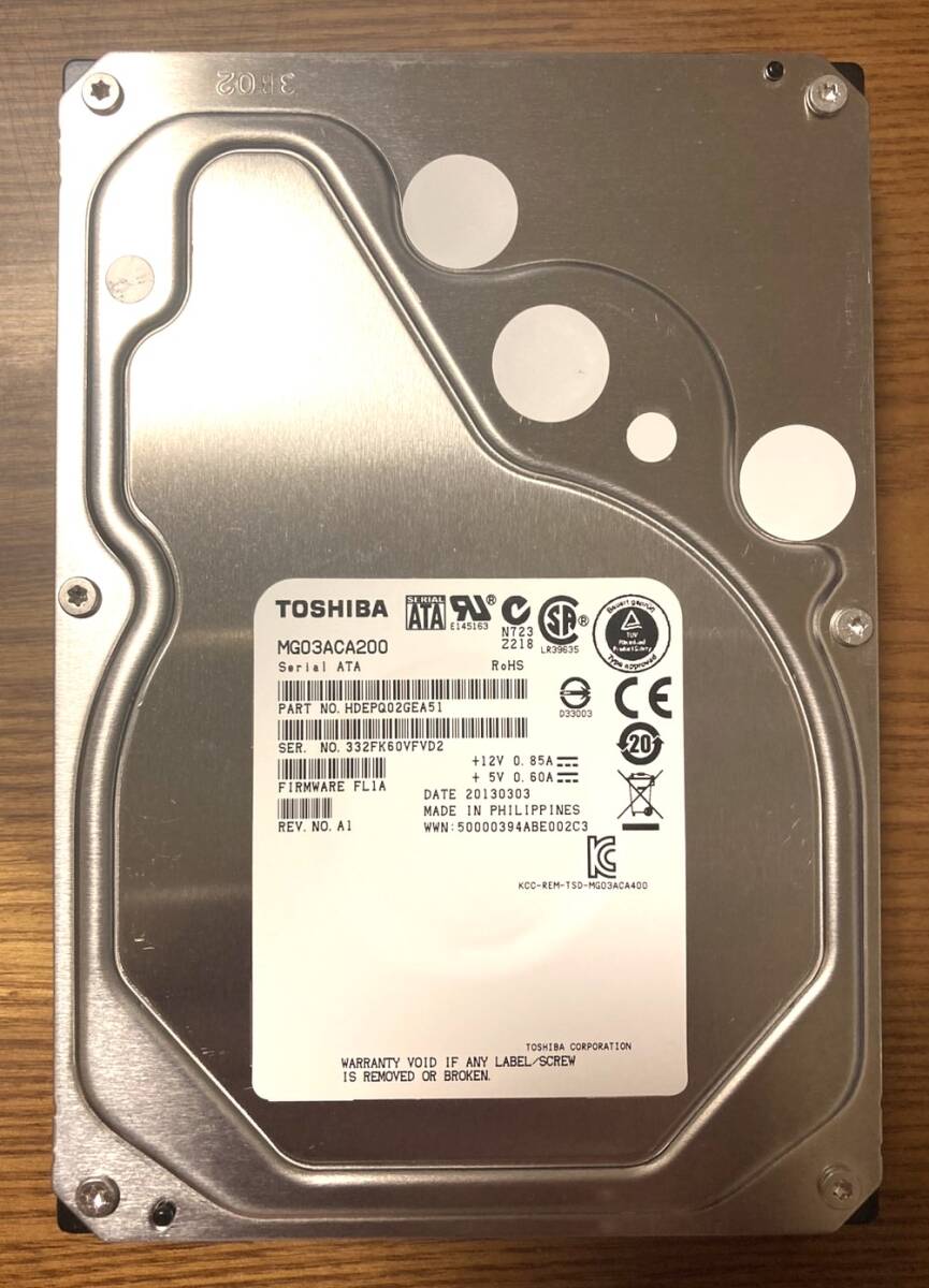 【使用時間・小】東芝 Toshiba MGシリーズ MG03ACA200 3.5インチHDD 2TB(エンタープライズ向けHDD/使用時間:50時間未満!)拍卖