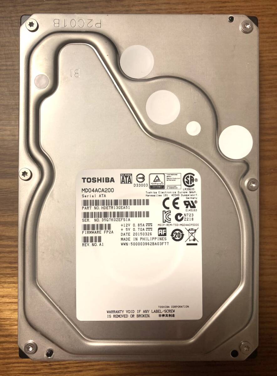 【使用時間・小】東芝 Toshiba MDシリーズ MD04ACA200 3.5インチHDD 2TB(高信頼モデル/使用時間:70時間未満!)拍卖