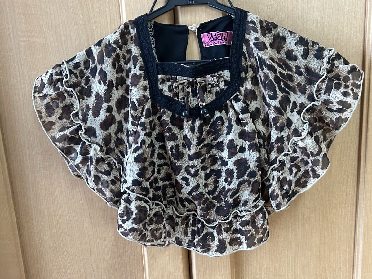 美品 女の子 カットソー トップス 半袖 ヒョウ柄 90サイズ お揃い お祭り 派手拍卖